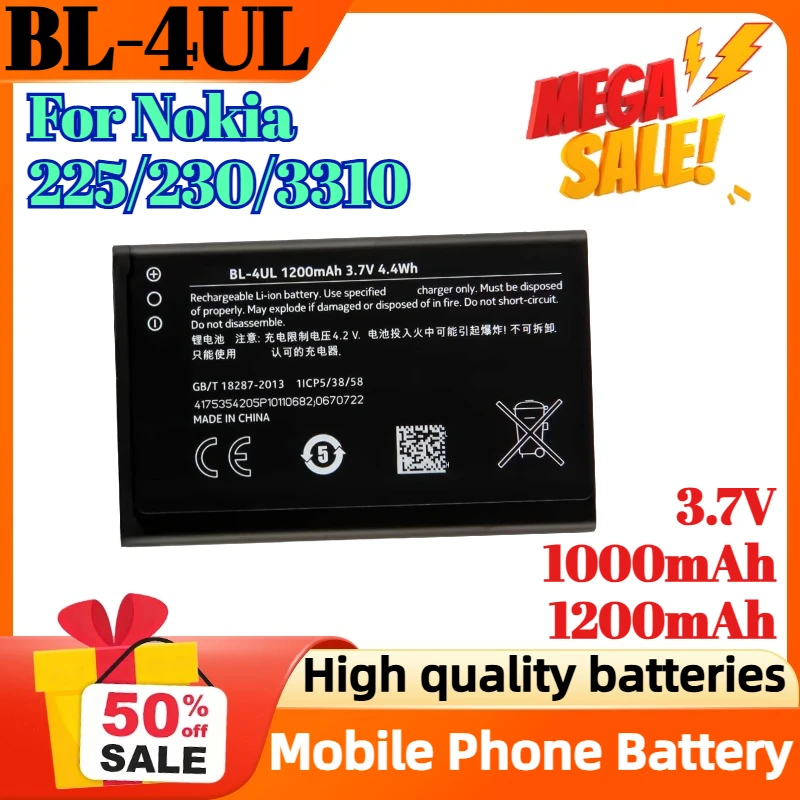 

BL-4UL 3.7V 1000mAh 1200mAh Battery for Nokia 225/230/3310 Li-Polymer Mobile Phone Battery