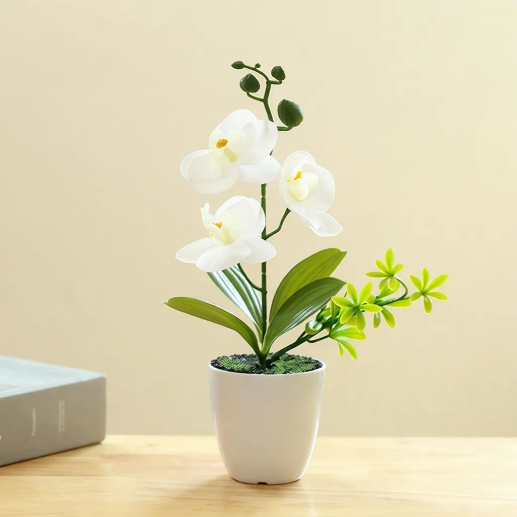 Elegant Simulation Butterfly Orchid Potted Plant Quality Silk Flower Ornament Faux Floral Bonsai For Interior Home Desk