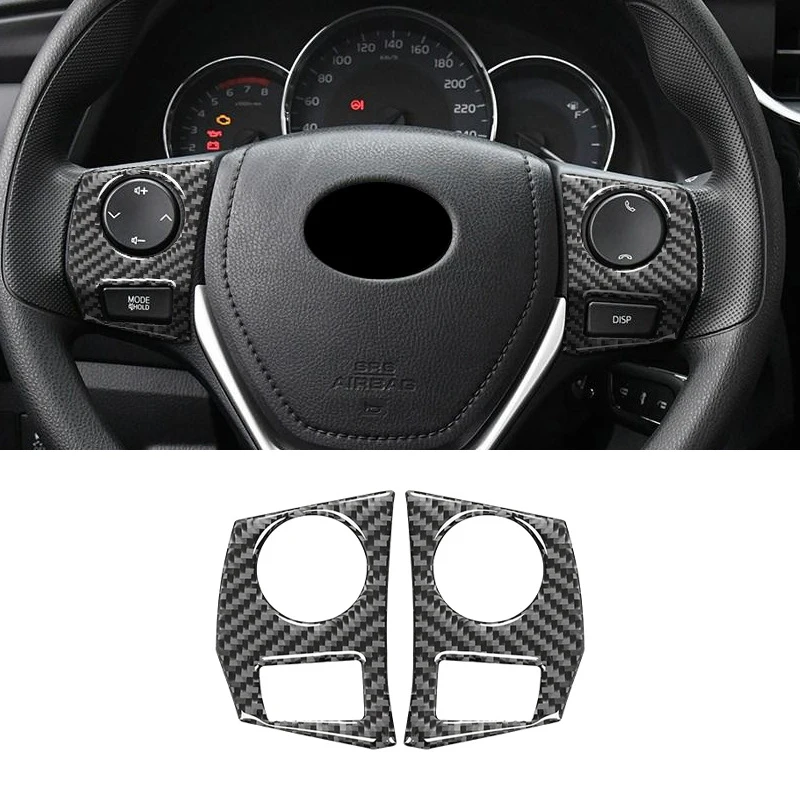 Carbon Fiber Car Steering Wheel Plate Stickers Button Frame Trim Decals For Toyota Corolla 2014-2019 Auto Interior Accessories