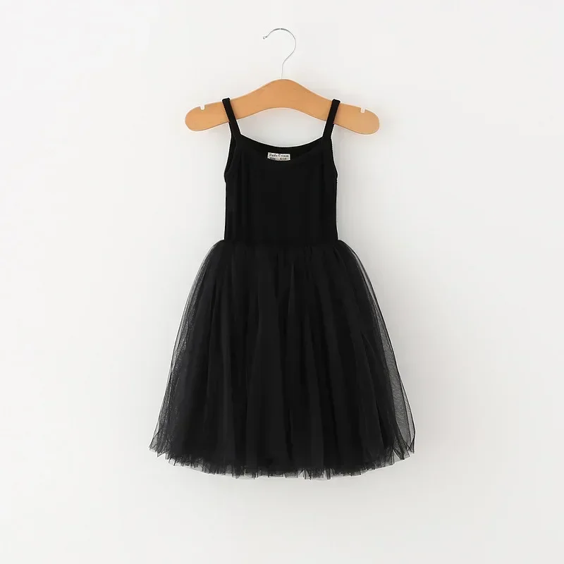 

2024 New Four Seasons Stylish And Cute Girls Cotton Sling Stitching Mesh Dress Princess Tutu Skirt Baby Girl Clothes Baby Dress