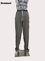 nerazzurri Spring Autumn Baggy Colorful Stripped Wide Leg Pants for Men Drawstring High Elastic Waist Loose Casual Clothes 2024