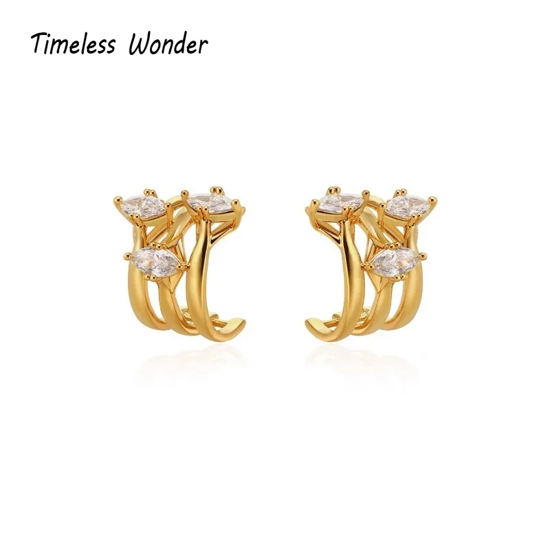 Timeless Wonder Brass Zircon Geo Stud Earrings for Women Designer Jewelry Luxury Sweet Rare Top Gift Fancy Classy Simple 3342