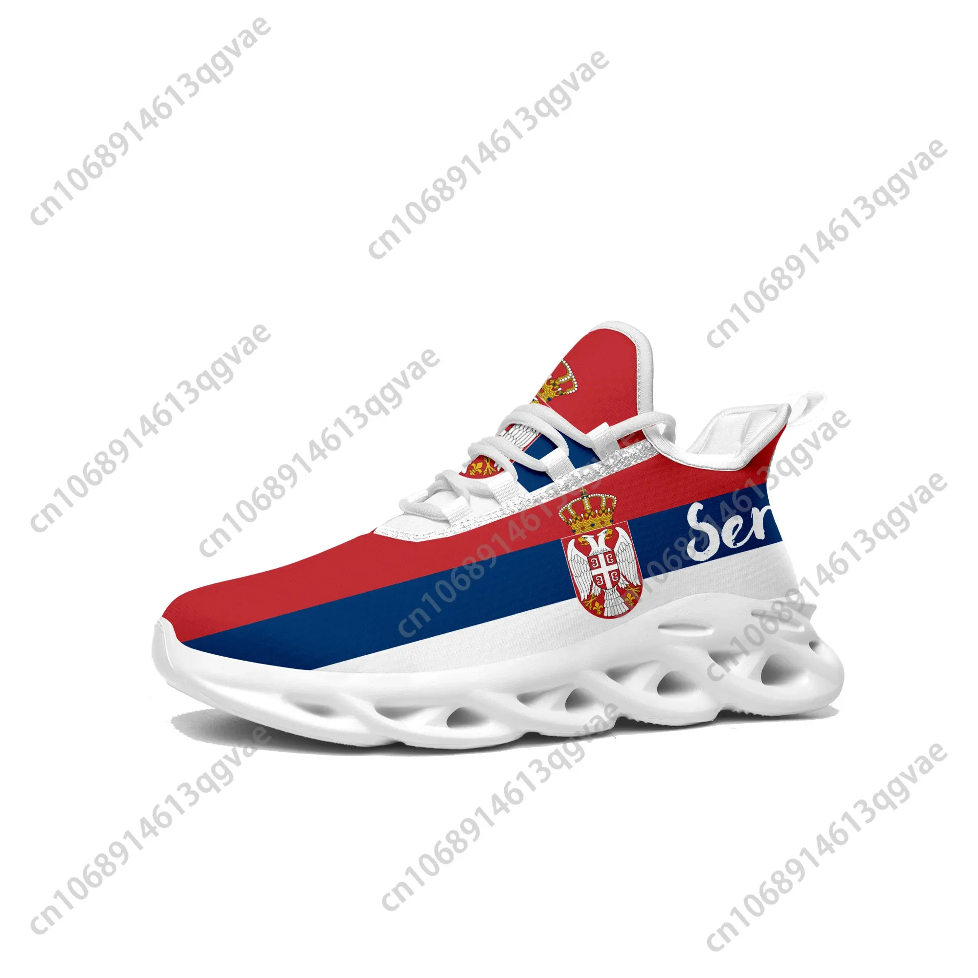 Zapatillas planas con bandera de Serbia para hombre y mujer, calzado deportivo de malla con cordones, hecho a medida, color blanco