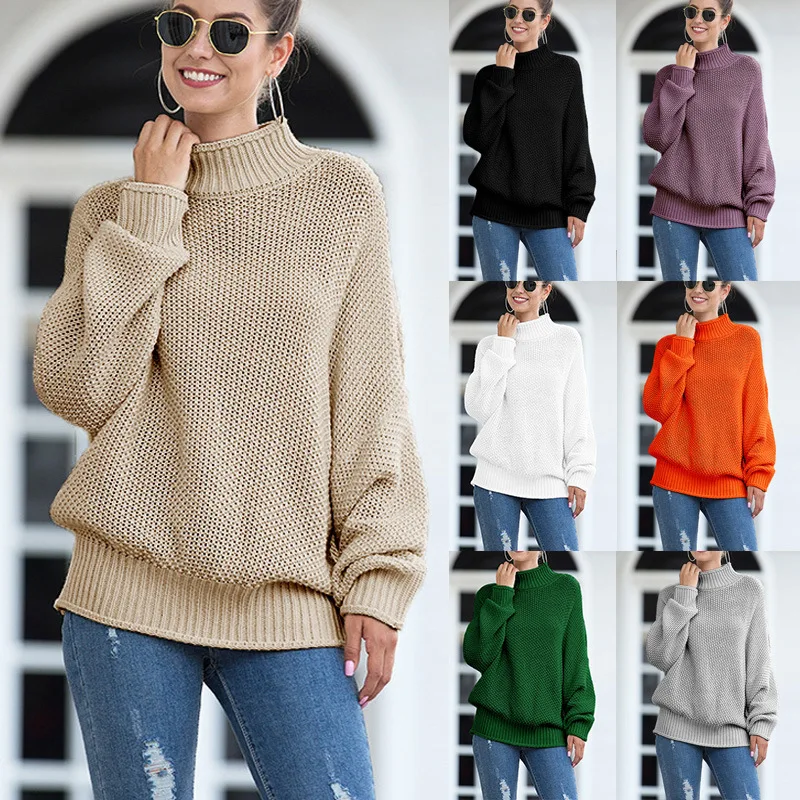 Autumn And Winter Thick Thread Sweater Women's Curled Bat-sleeved Knitted Sweater