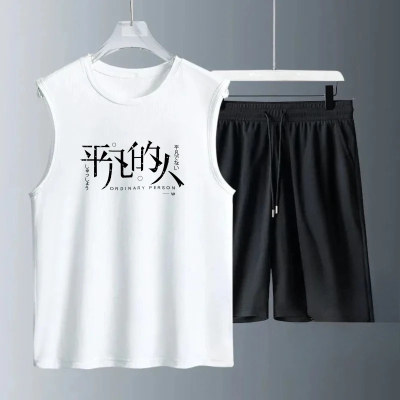 Men's Tank Top Sets 2026 Summer Quick drying Y2k tracksuits beach Breathable sports Two-piece sets oversize running seaside