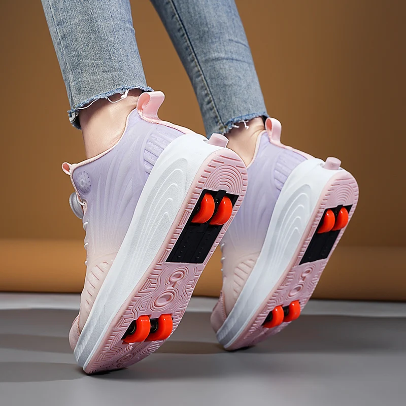 

Новые светящиеся в темноте вращающиеся роликовые коньки для девочек, невидимые четырехколесные выдвижные прогулочные туфли для мальчиков и студентов, размеры 29-41