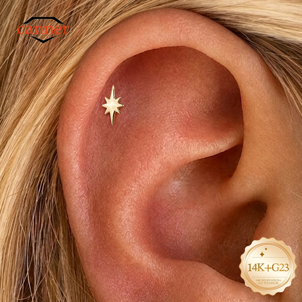 canner-14k-solid-gold-smooth-eight-pointed-star-flat-back-earring-for-women-cartilage-helix-tragus-piercing-earring-jewelry-gift