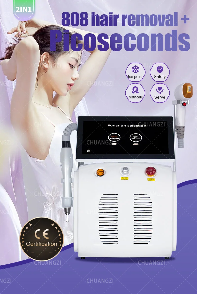 2in1 Diode laser Pico-second 808NM Hair Removal Machine with 3 Wavelength Tattoo Removal Epilator equipment 755nm 808nm 1064nm