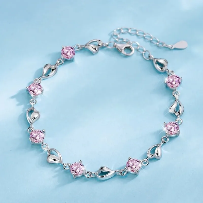 Bracciale a forma di cuore in argento Sterling 925 per donna braccialetti con ciondoli in zirconi cubici versatili coreani retrò gioielli originali per feste