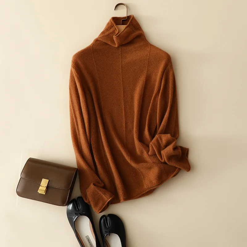 masigoch autumn winter new roll rim casual knitwear luxury knit 100% cashmere turtleneck sweater women