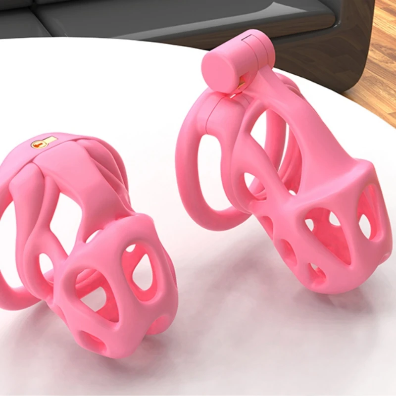 New ES6 Male Chastity Device Breathable Mini Lock Includes 4 Penis Rings Cock Cage Bondage Fetish Adult Sex Toys for Men A567 5