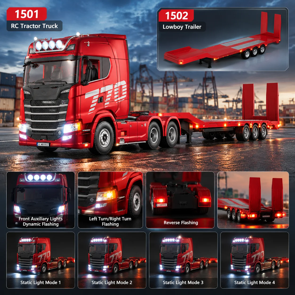 Huina 1501 Scania 770s Fully Proportional Remote Controlled Heavy Truck Trailer Model Tractor Car High end Toy Monster Truck1502