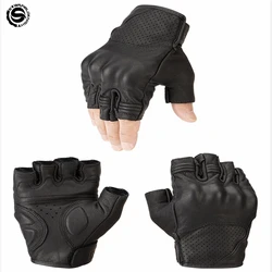 Star Field Knight Black Half Finger Motorcycle Gloves Summer Breathable Cycling Gears Real Goat Leather Gloves Wear-resistant