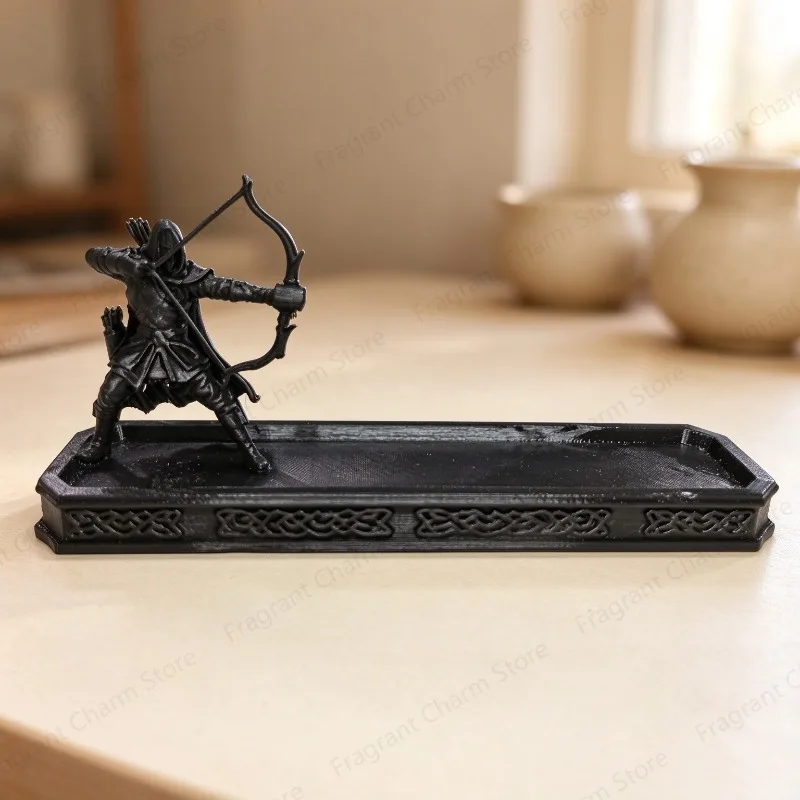 1Pcs Samurai Style Incense Burner With Ash Catcher & Storage Compartment Yoga Altar Decor 3D Printed Warrior Incense Holder