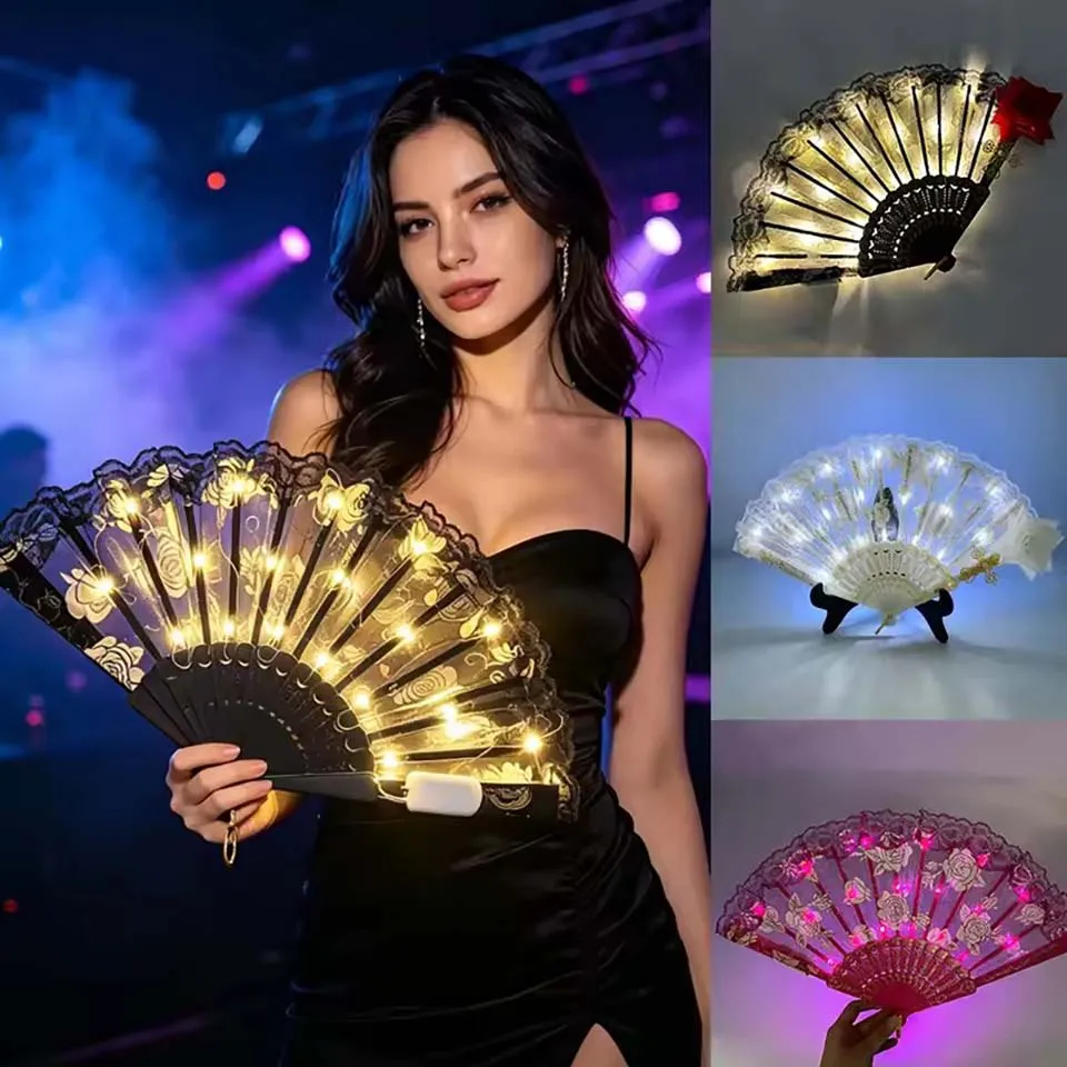 LED Luminous Foldable Fan Glow Dancing Light Hand Fan Night Performance Party Decoration Glow In The Dark Supplies Decor