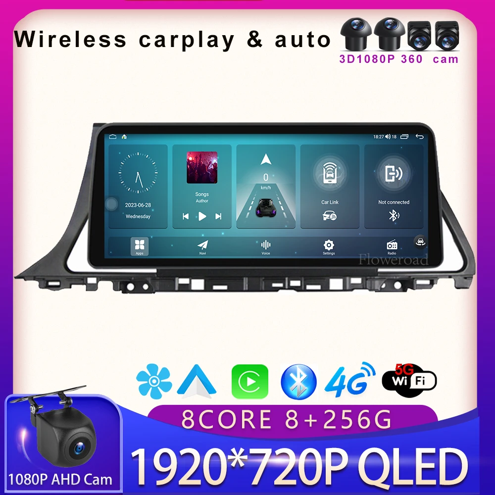 

For Hyundai Sonata 9 2015-2018 12.3‘’QLED Screen Car Radio Video Wireless Carplay Auto Multimedia Player GPS 5GWiFi BT5.0