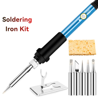 Professional 60W Adjustable Temperature Soldering Iron Kit with LCD Display - 110V US Plug & 220V EU Plug, Fast Heating & 5 Tips