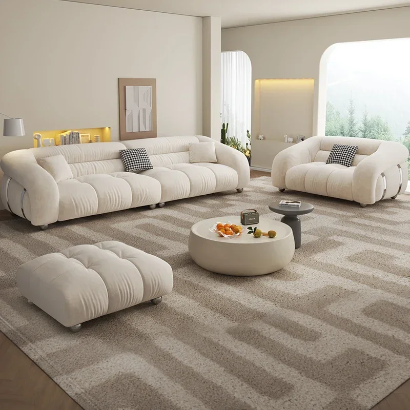 Living Room Milk Flannel Puff Sofa