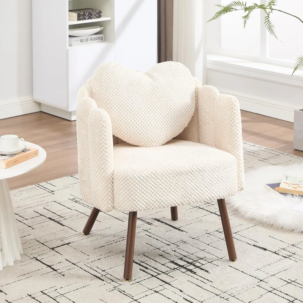 

Petal Vanity Chair Cute Chair, Velvet Accent Chairs with Wood Leg, Mid Century Reading Chair Armchair for Living Room, B