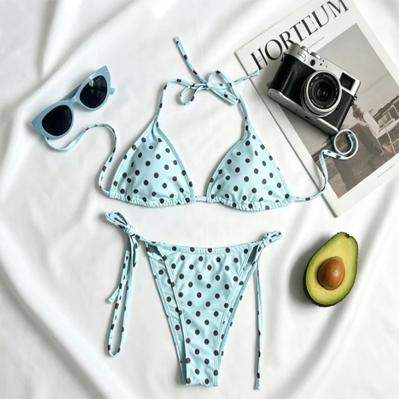 Halter Biquini 2026 Sexy Women Swimsuit Female Swimwear Micro Bikini Set Swimming Suit Beachwear Shiny Blue Brazilian Biquini