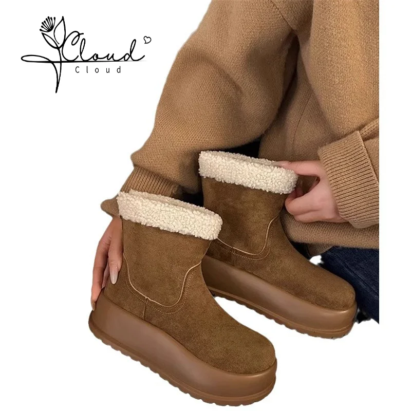 

2024 New Fashion Winter Ankle Flat Shoes Women's Shoes Plush Warm Snow Non-Slip Thick Sole Retro New Fashion Women's Shoes