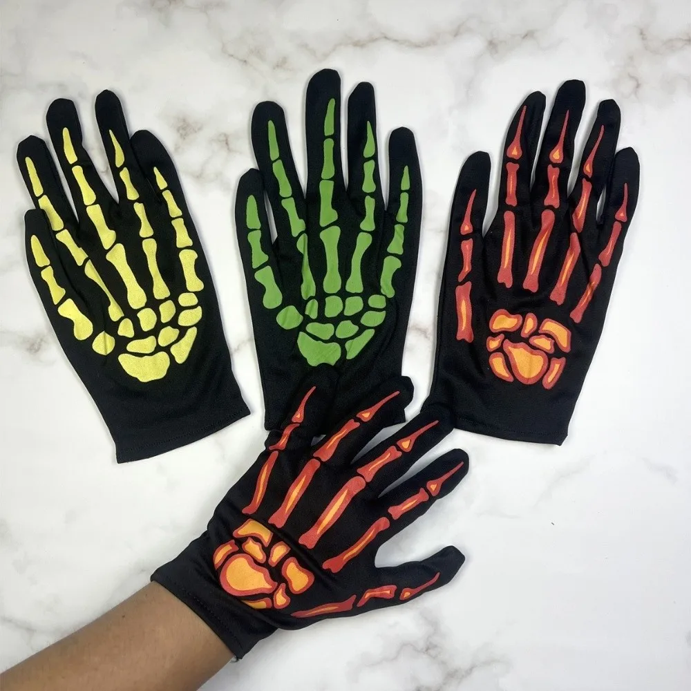 Full Finger Halloween Gloves Cosplay Prop Glowing Gloves Skeleton Claw Gloves Windproof Hand Warmers Skeleton Goth Mittens Men