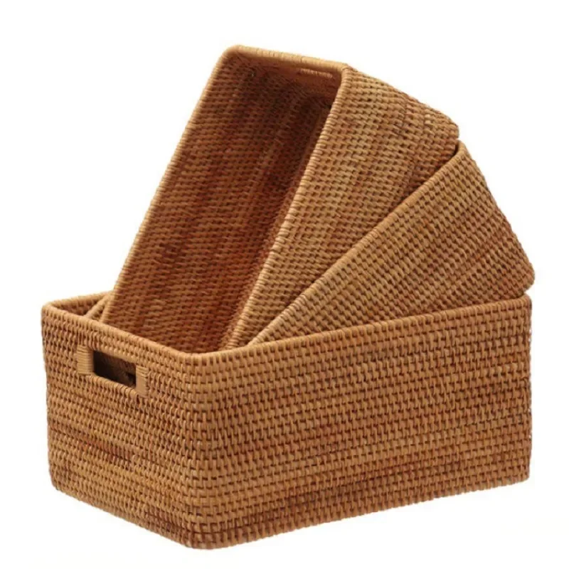 Rattan Coffee table Desktop sundries box Storage basket WovenBamboo braided