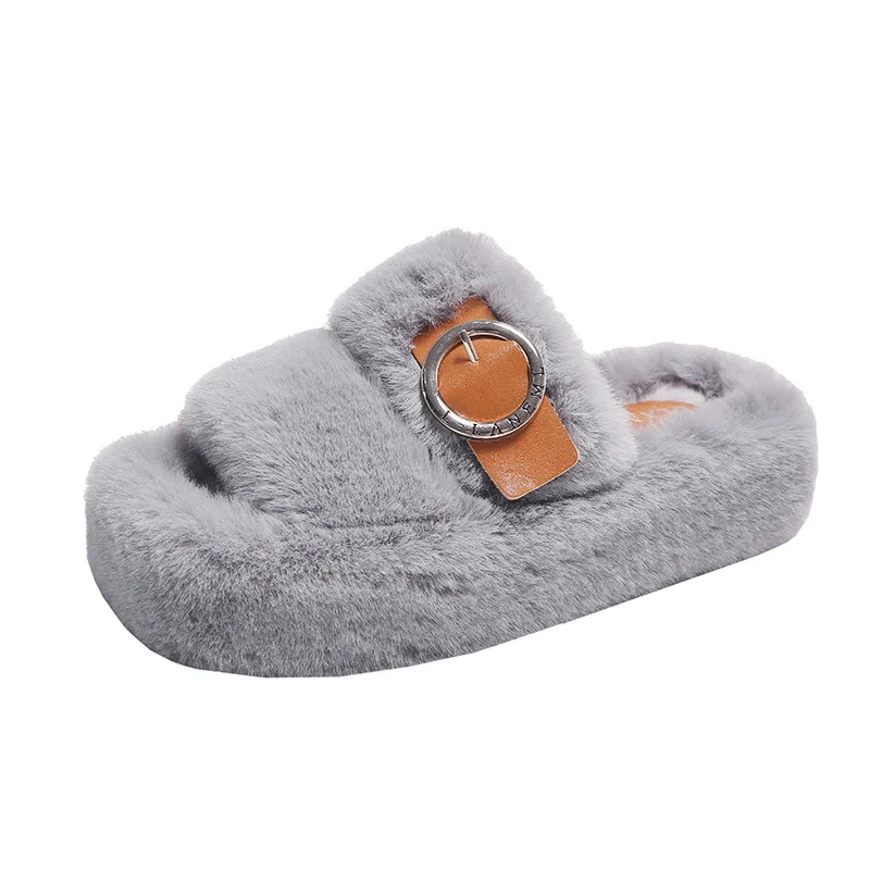 2023 New Autumn and winter fashion cross fluffy slippers women's indoor and outdoor one word flat cotton slippers ASG201