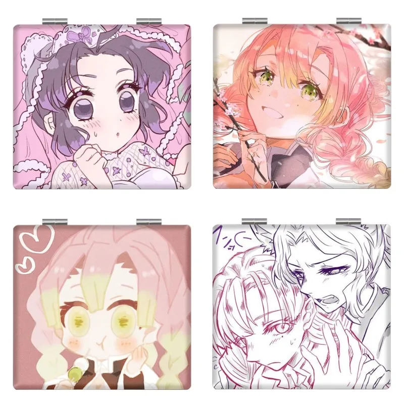 7×6cm Demon Slayer, Kimetsu no Yaiba, Folding Double-sided Makeup Mirror, Anime Cute, Portable Travel, Girls, Magnifying, Square