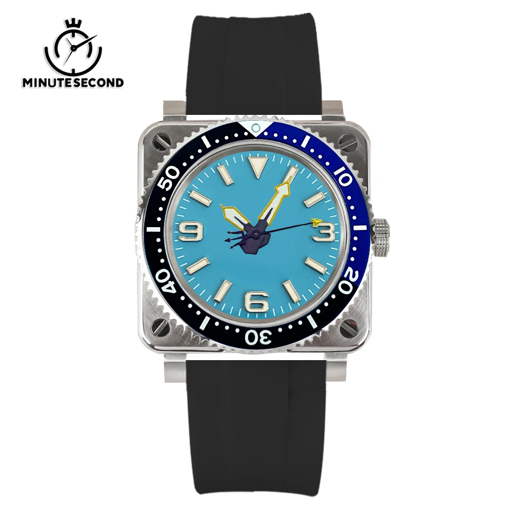 

MINUTECOND NH35 Blue Dial Square NH35 Watch Sapphire Crystal NH35 Automatic Movement Stainless Steel Blue 369 Dial Men's Watch