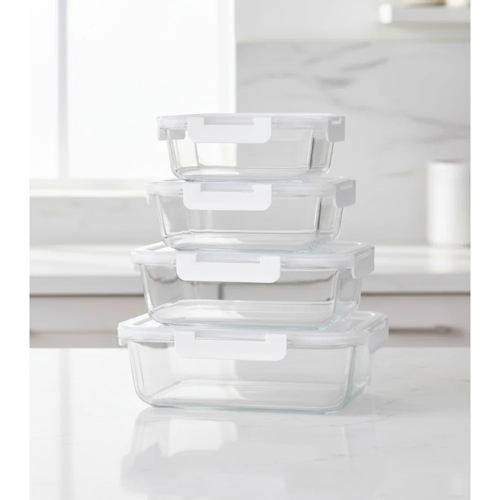 

Очень большие стеклянные контейнеры для хранения продуктов питания с крышками, герметичные для посудомоечной машины с морозильной камерой в микроволновой печи, 80 унций и 36 унций, упаковка из 4 шт.