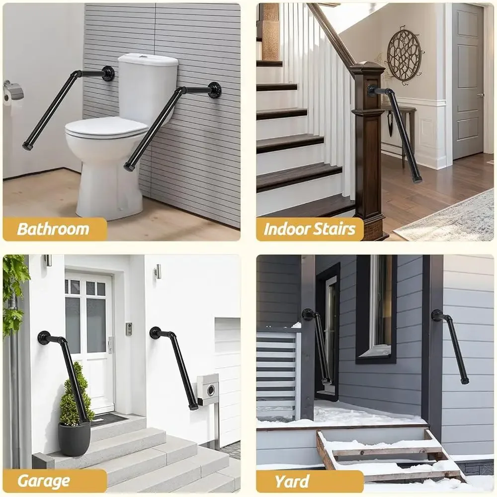 Outdoor Handrails Wall Mount 2 Pack Stair Railings Grab Bars Steps Safety Support Easy Install Hand Rail Kids Elderly