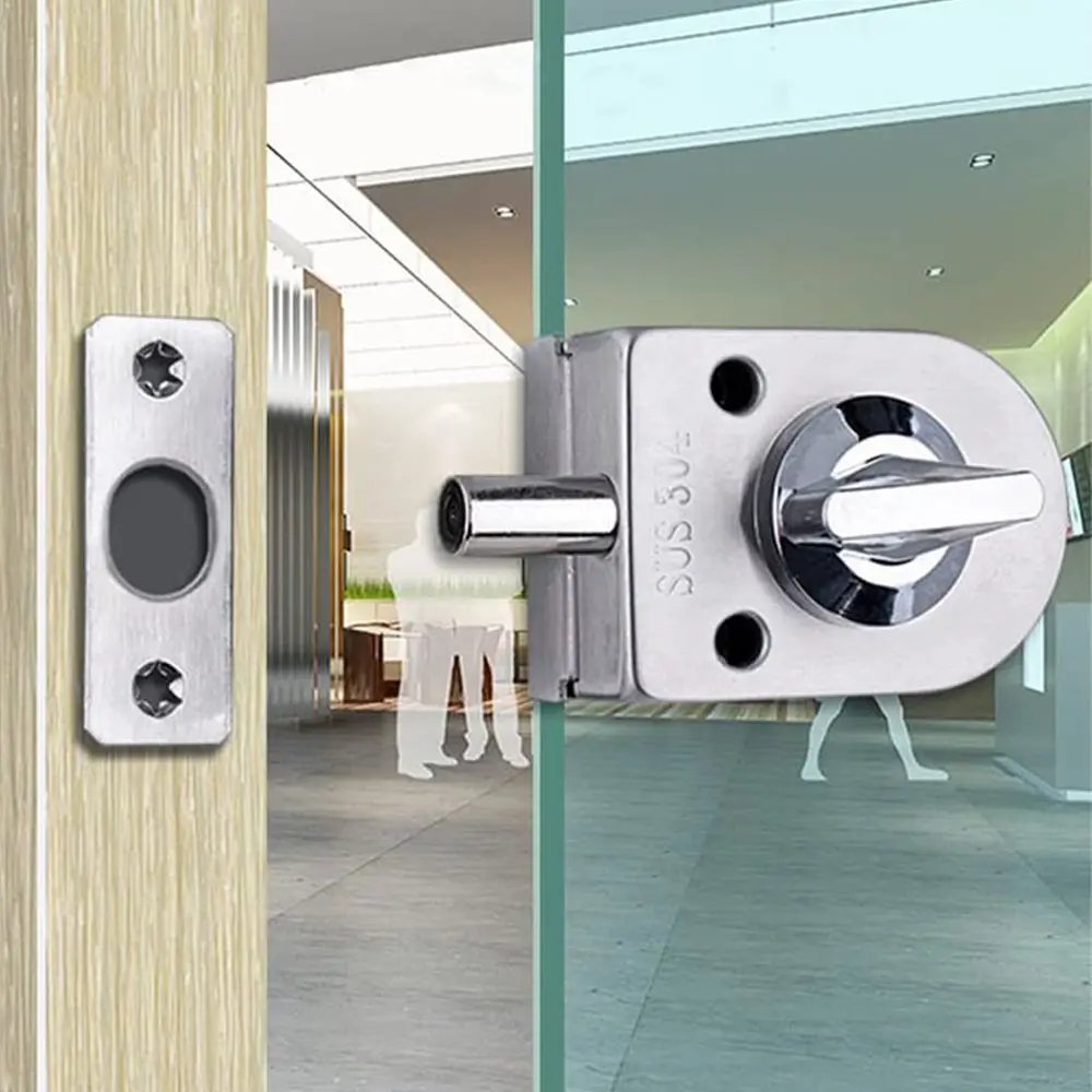 304 Stainless Steel Keyless Home Security Glass Door Lock Knob Sliding Gate Floor Latch Single Bolt