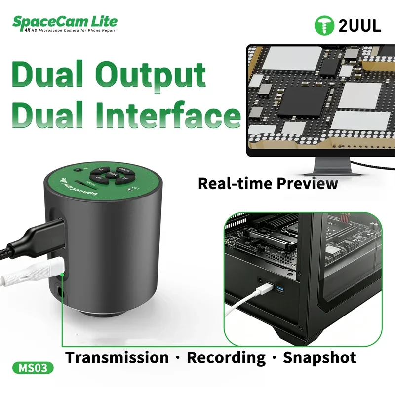2UUL MS03 SpaceCam Lite 4K HD Microscope Camera 8MP CMOS 30fps HDMI Output for Mobile Phone Motherboard Electronics Repair Tools