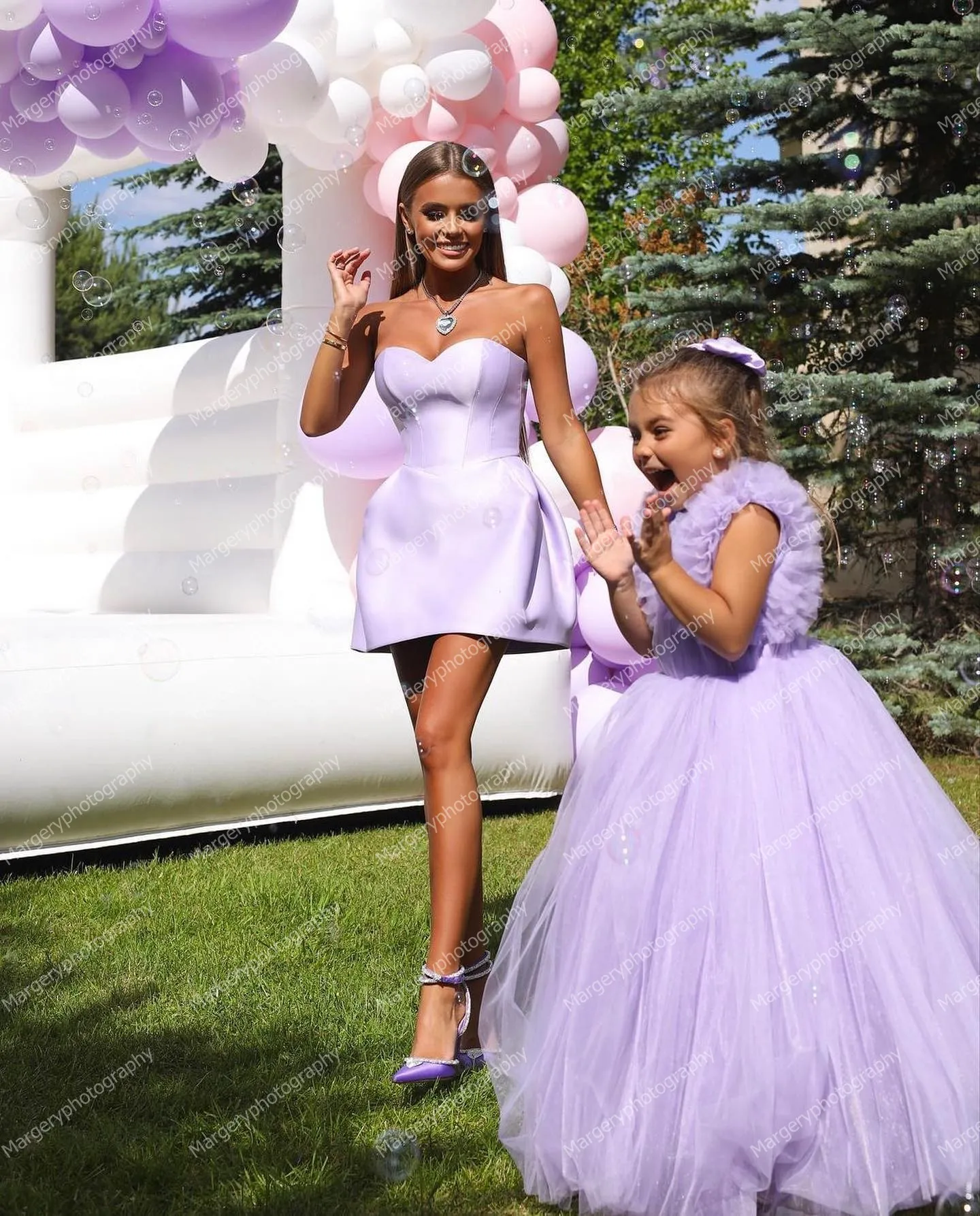 Newest Lavender Mom And Kids Party Dresses Cute Strapless Ruuffles A line Prom Gowns For Brithday Mother And Daughter Dress