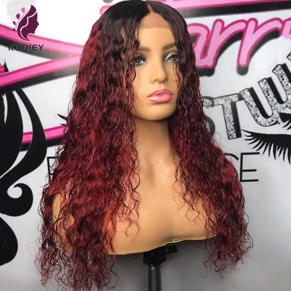 13X6 Hd Lace Frontale Pruik Pre Geplukt 99j Bordeauxrood 360 Vol Water Krullend Kant Voorkant Menselijk Haar Pruiken Rood Gekleurd 13X4 Deep Wave Pruik