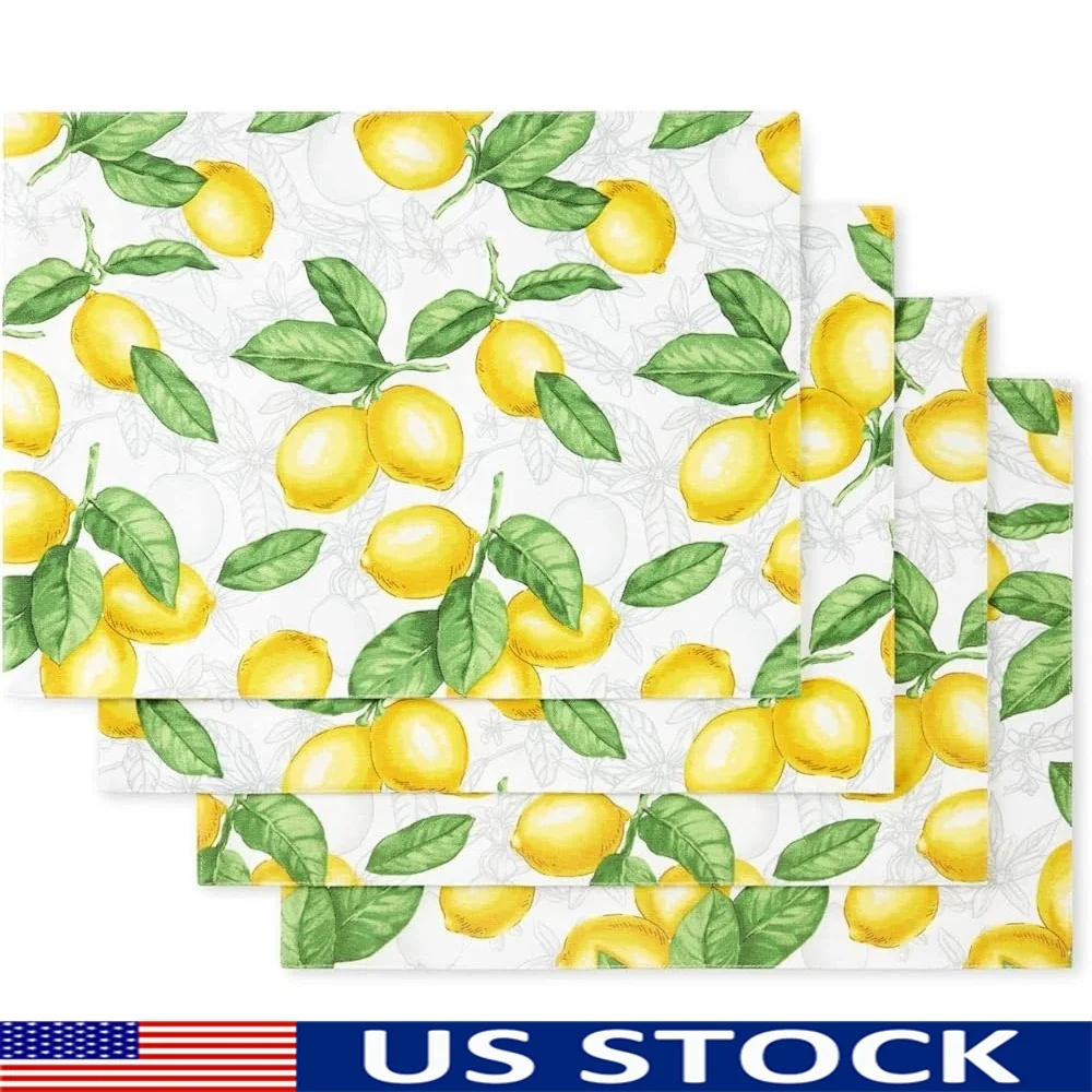 

Lemon Reversible Placemat Set of Four Machine Washable Cotton Polyester 13x17.5 Inch Ideal Christmas Thanksgiving Housewarming