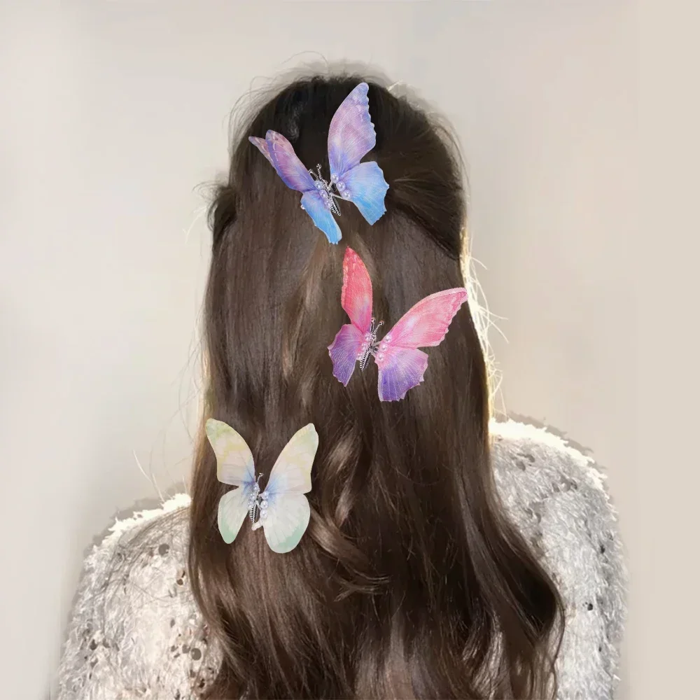 Colorful Glitter Big Butterfly Hair Clips for Women Girls Beautiful Moving Wings Pearl Hairpin Barrette Kids Hair Accessories