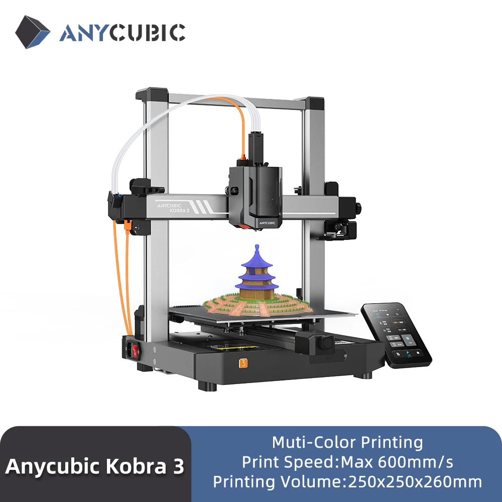 

ANYCUBIC Kobra 3 FDM Multi-Color 3D Printer Print in 4 to 8 Color With Max 600mm/s Printing Speed Build Size 250mmx250mmx260m