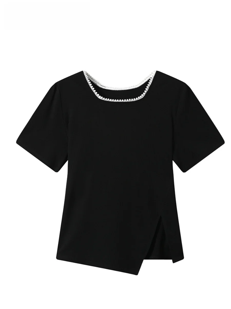 

Cara CLUB plus Size Women's T-Shirt Short Sleeve Shoulder Length Casual Summer Top Belly Concealing Asymmetrical Slit