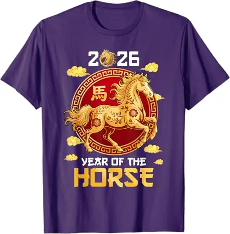 Chinese New Year 2026 Year of The Horse Lunar New-Year T-Shirt Y2k Chinese Zodiac Spring Festive Graphic Saying Tee Novelty Gift