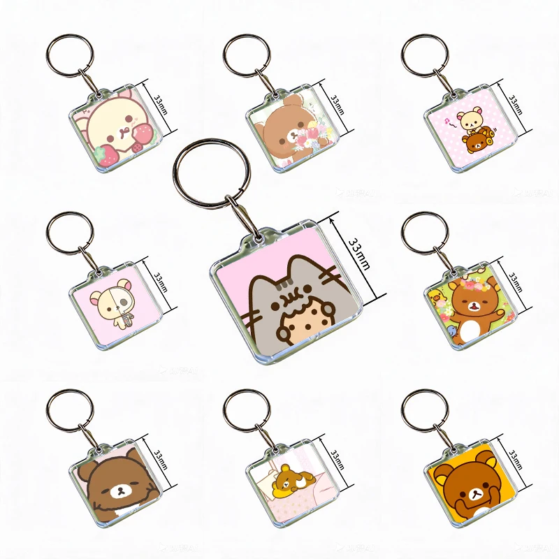 Cute R-Rilakkuma Bear Acrylic Keychain Handmade Hanging Ornaments for Clothes Backpack Decoration Accessories Gifts with Friends