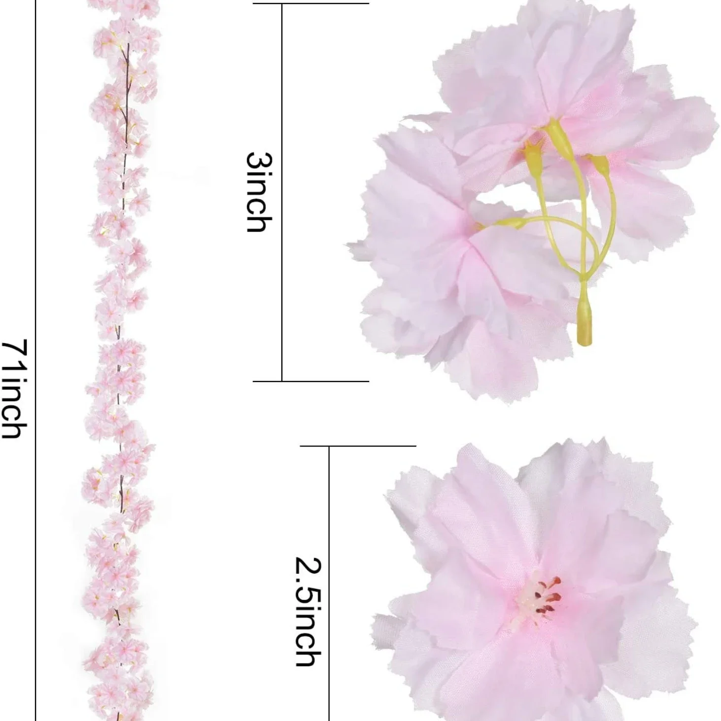 1.8M 135 Head Artificial Cherry Blossom Rattan Hanging Vine Cherry Blossom Flowers Garland for Home Garden Wedding Party Decor