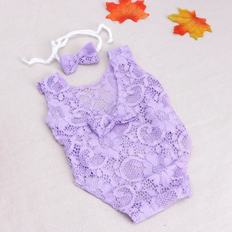 

Newborn Infant Flower Headband Lace Flower Hollow Romper Baby Taking Photos Set