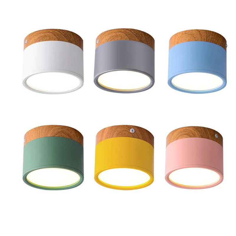 

Macaron Wood Art LED Surface Mounted Multi-color Tube Light Ceiling Munted Non Perforated Household Hotel Corridor Lamps