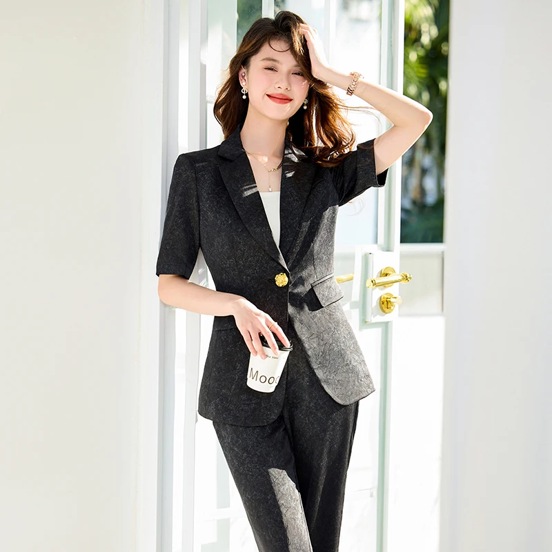 

High-End Black Women's Short-Sleeved Blazer And Pants Set Summer 2026 Business-Casual One-Button Two-Piece Suit