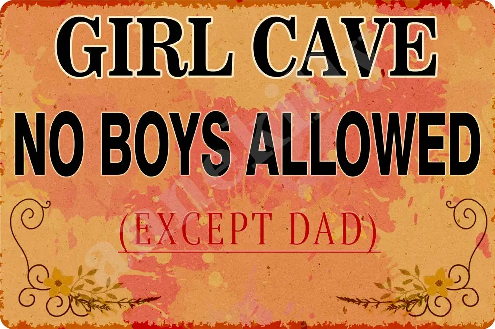 Vintage Metal Sign Girl Cave No Boys Allowed Kids Children's Girl's Room Bedroom Wall Door Signs 12x8inch