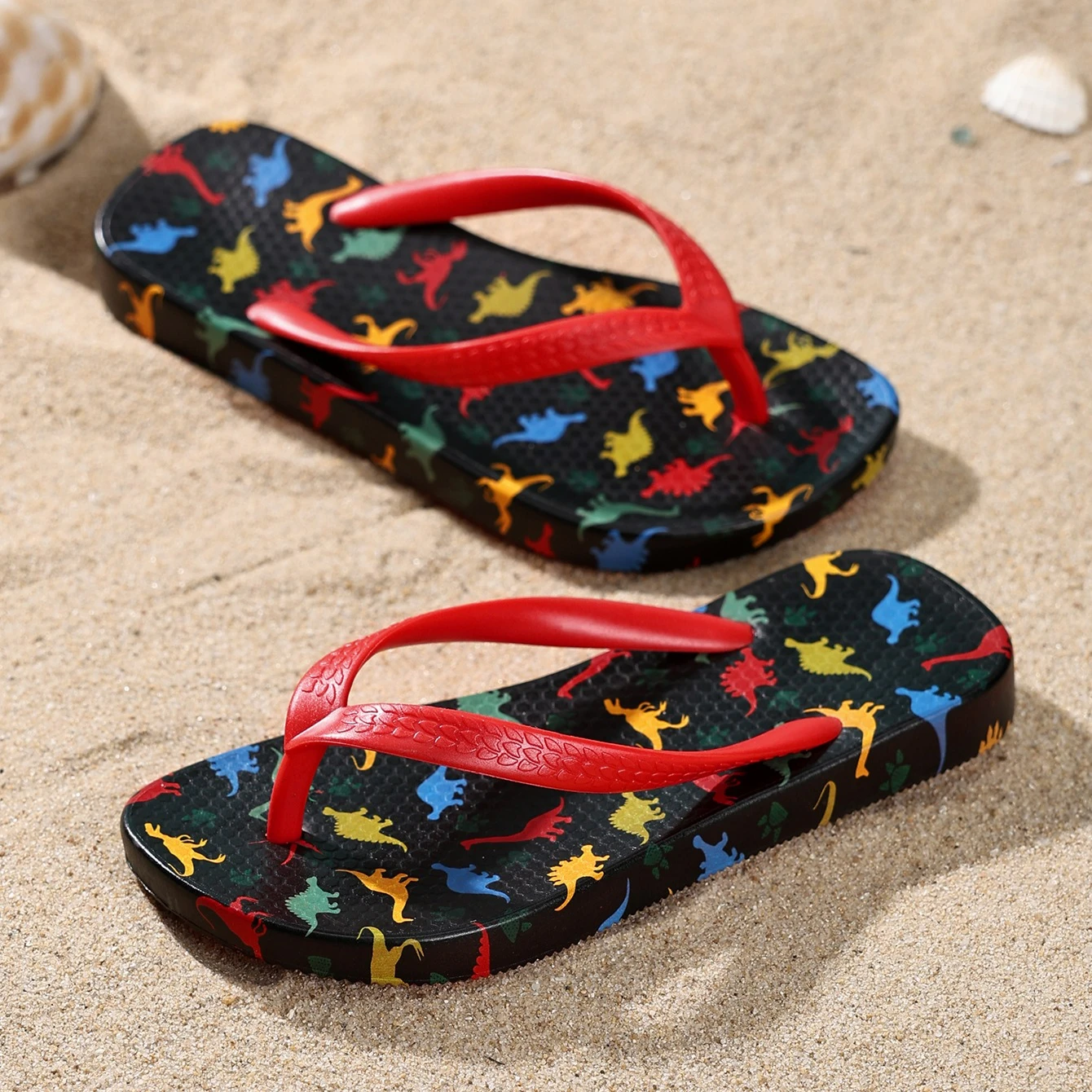 

Dinosaur Print Children Flip Flops Summer Slippers Lightweight Comfortable Cute Cartoon Little Boy Girls Beach Water Shoes