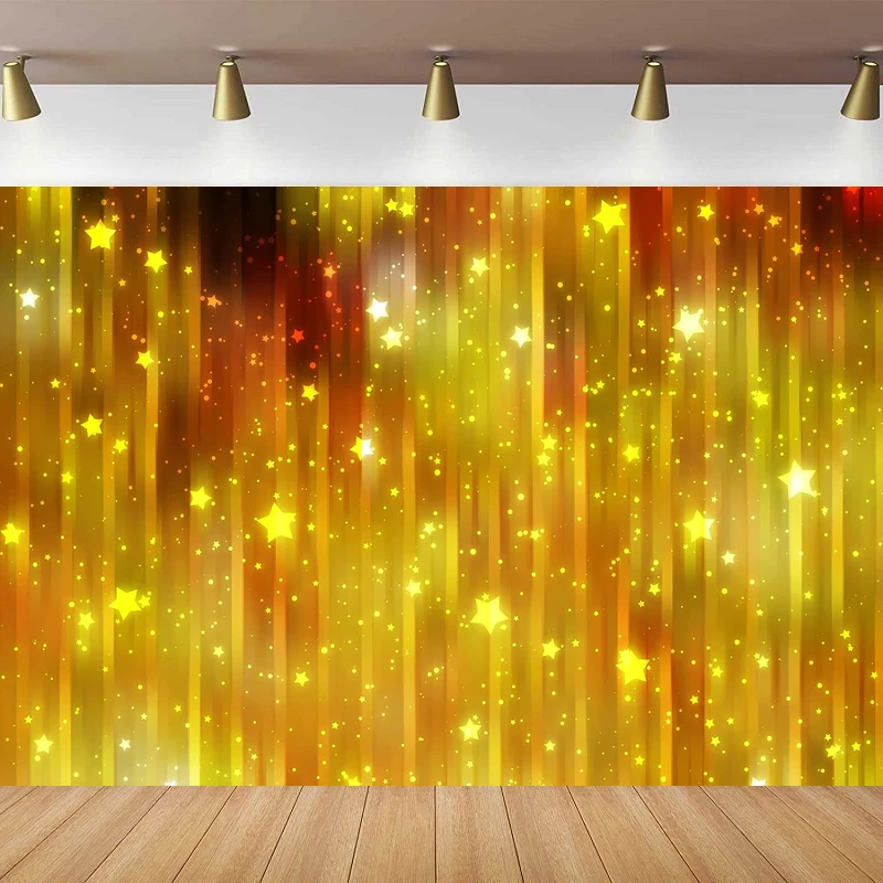 Photography Backdrop Shiny Golden Glitter Abstract Gradient Light Golden Stars Background Party Birthday Decor Portrait Shooting