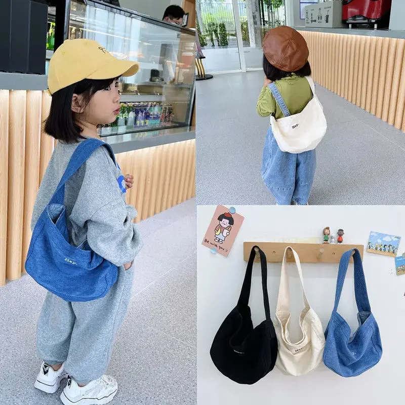 Baby Boys Girls Denim Shoulder Bags 2024 New Arrival Kids Cute Canvas Shoulder Bag Outdoor Accessory Small Bag Korean Style